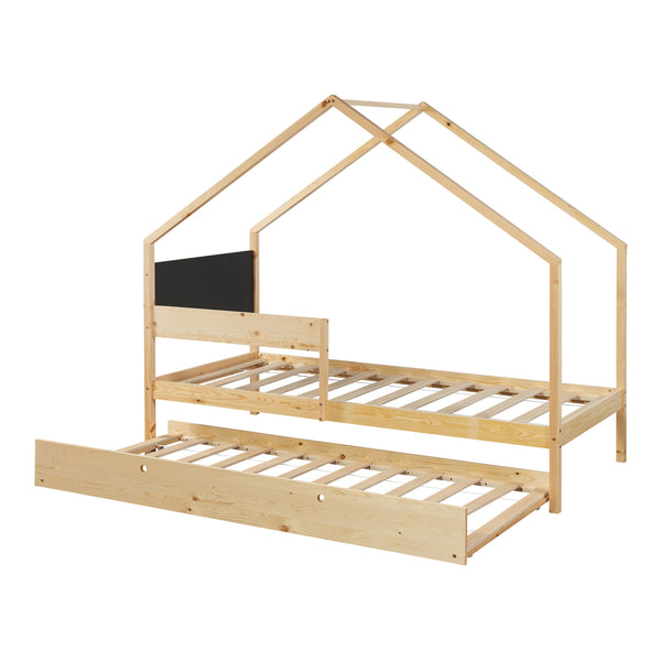 Domečková postel Sodankylä s vysouvacím lůžkem a 2 matracemi 90x200cm [en.casa]