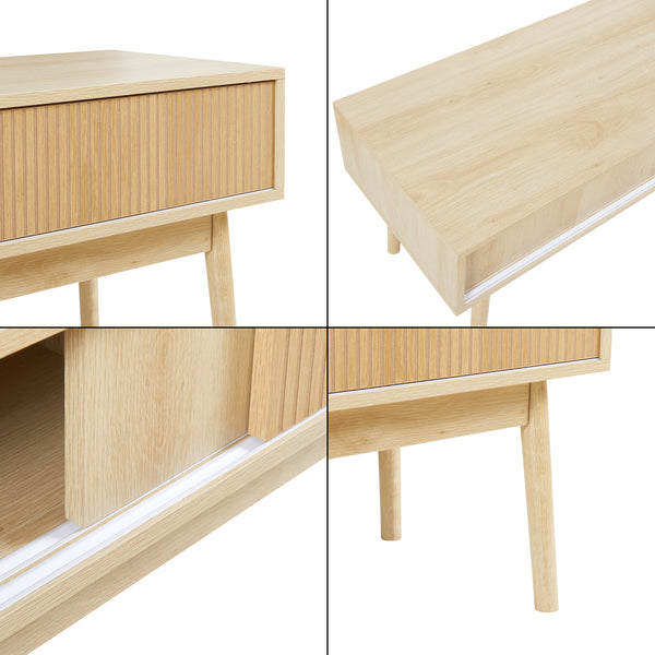 Televizní stolek Landskrona 115x40x48 cm se dvěma posuvnými dveřmi v dubovém dekoru [en.casa]