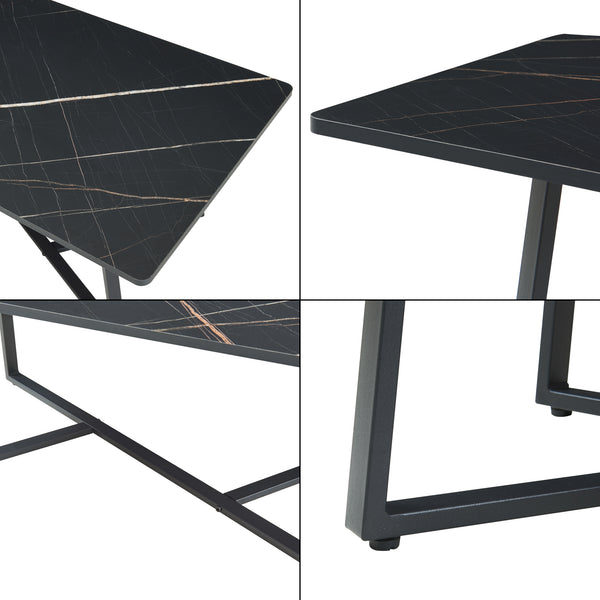 Konferenční stolek Riskiften 120x60x48 cm mramorový vzhled, černý [en.casa]