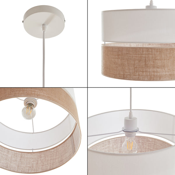 Závěsná lampa Barton bílá/lenový vzhled [lux.pro]