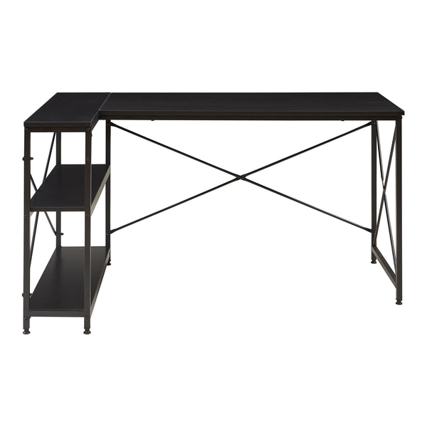 Psací stůl Raundsvalt s 1 policí, tvar L, 137x88x75 cm, černý [en.casa]