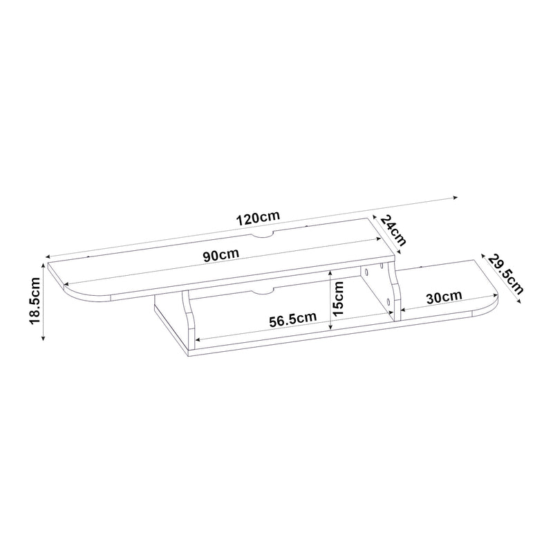Měřítkový nákres TV závěsný lowboard Kershaby 120x30x19 cm bílý [en.casa]