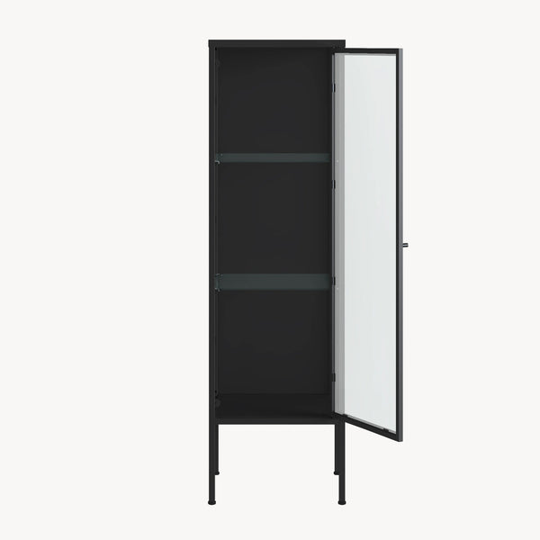 Vitrínová skříň Borshavisa 116x34x30 cm ocel černá [en.casa]
