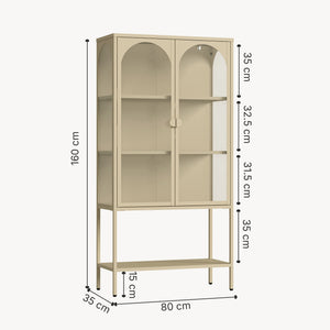Vitrínová skříň Klippestad ocel 160x80x35 cm velbloudí barva [en.casa]