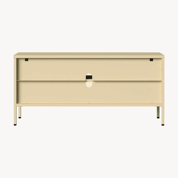 Vitrínkový sideboard Klippestad ocel 118x35x55 cm velbloudí barva [en.casa]
