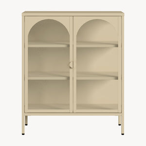 Vitrínková komoda Klippestad ocel 95x80x35 cm velbloudí barva [en.casa]