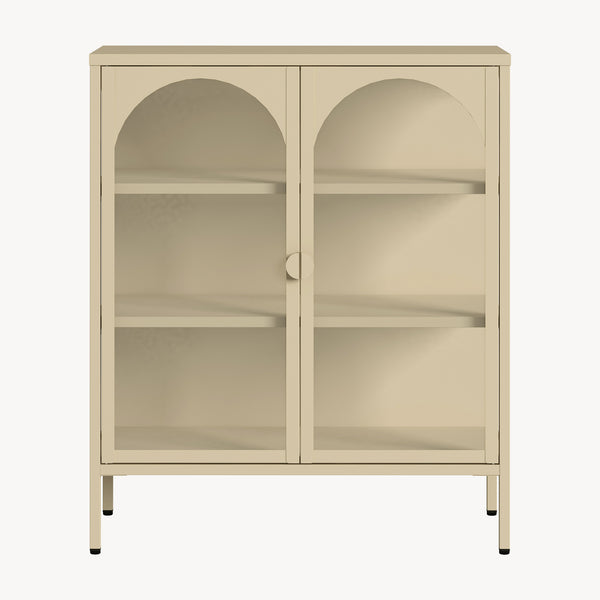 Vitrínková komoda Klippestad ocel 95x80x35 cm velbloudí barva [en.casa]