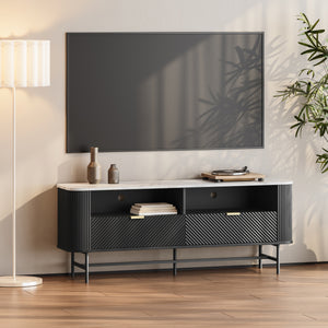 TV-Lowboard Olvehok 140x40x55 cm Černá/mramorový vzhled, bílá [en.casa]
