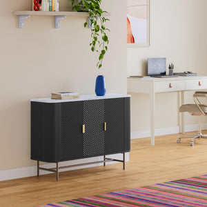 Sideboard Olvehok 110x40x77 cm Černá/mramorový vzhled, bílá [en.casa]