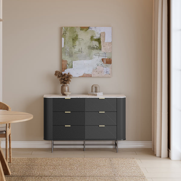 Komoda Olvehok 120x40x81 cm Černá/mramorový vzhled, bílá [en.casa]