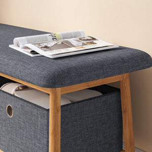 Lavice Vad se 2 úložnými boxy 90x30x45 cm Přírodní/Šedá [en.casa]
