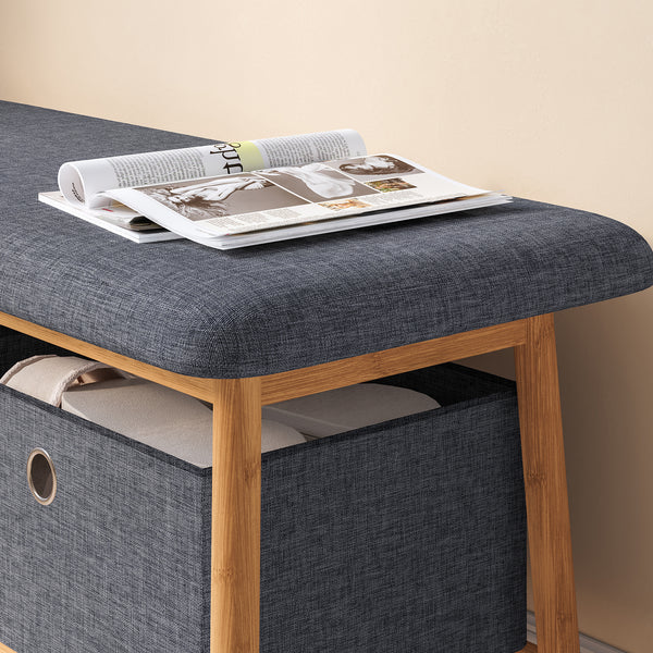 Lavice Vad se 2 úložnými boxy 90x30x45 cm Přírodní/Šedá [en.casa]