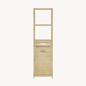 Koupelnový regál s košem na prádlo Anun 130x36x33 cm bambus, barva dřeva [en.casa]