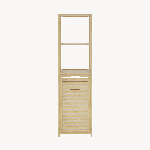Koupelnový regál s košem na prádlo Anun 130x36x33 cm bambus, barva dřeva [en.casa]