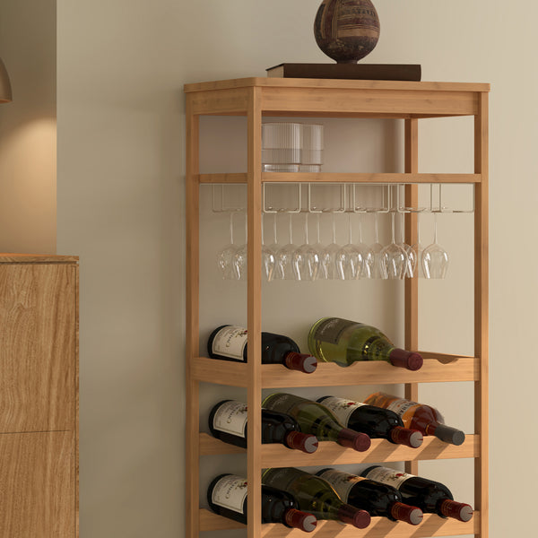 Regál na víno Fillby 100x47x29 cm bambus přírodní [en.casa]