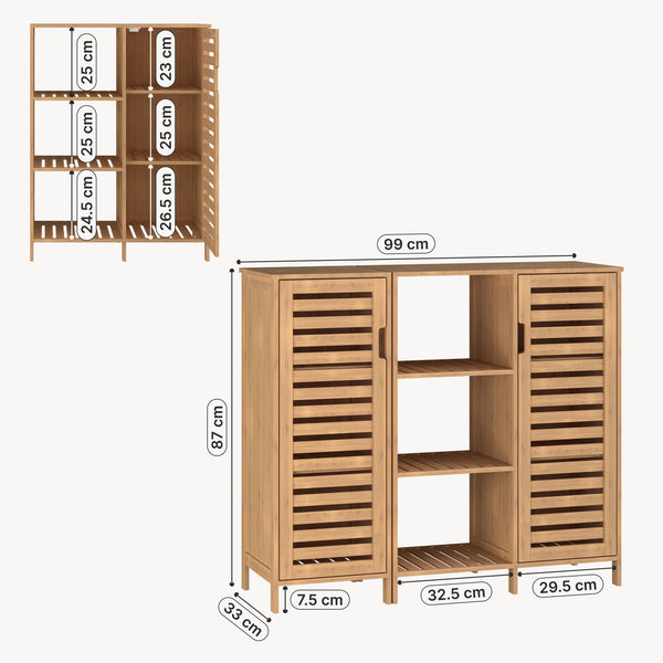 Přístavný skříň Hakseri 2dílný 87x99x33 cm bambus přírodní [en.casa]