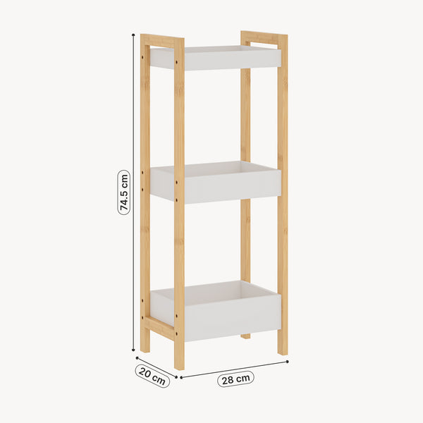 Koupelnový regál Anun s 3 policemi 75x28x20 cm bambus přírodní/bílá [en.casa]