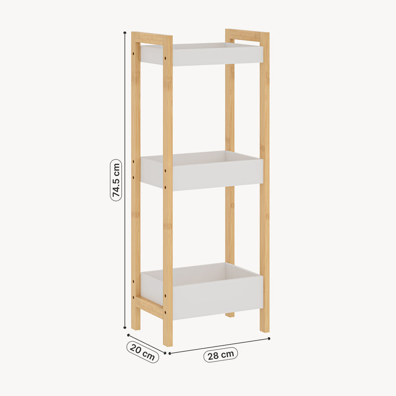 Maßskizze Koupelnový regál Anun s 3 policemi 75x28x20 cm bambus přírodní/bílá [en.casa]