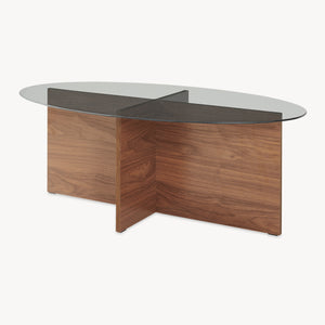 Konferenční stolek Viroya s skleněnou deskou 100x60x36 cm ořechový vzhled/šedý [en.casa]