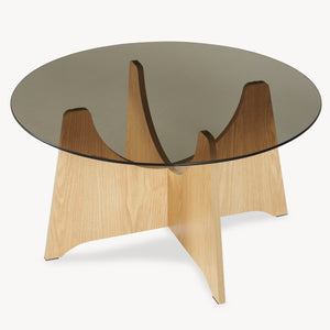 Konferenční stolek 'Omlar' s kulatou skleněnou deskou Ø70 x 35 cm dubový dekor / kouřově šedá