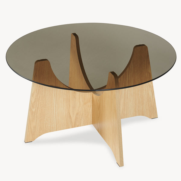 Konferenční stolek 'Omlar' s kulatou skleněnou deskou Ø70 x 35 cm dubový dekor / kouřově šedá