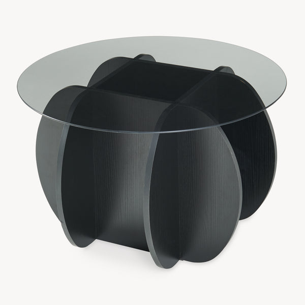 Konferenční stolek Karhuvandi s skleněnou deskou Ø70x40 cm Černá/Šedá [en.casa]