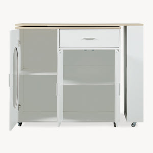 Kuchyňský ostrůvek na kolečkách s otočnou pracovní deskou Kudebola 115x40x94 cm dubový dekor/bílá [en.casa]
