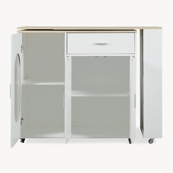 Kuchyňský ostrůvek na kolečkách s otočnou pracovní deskou Kudebola 115x40x94 cm dubový dekor/bílá [en.casa]