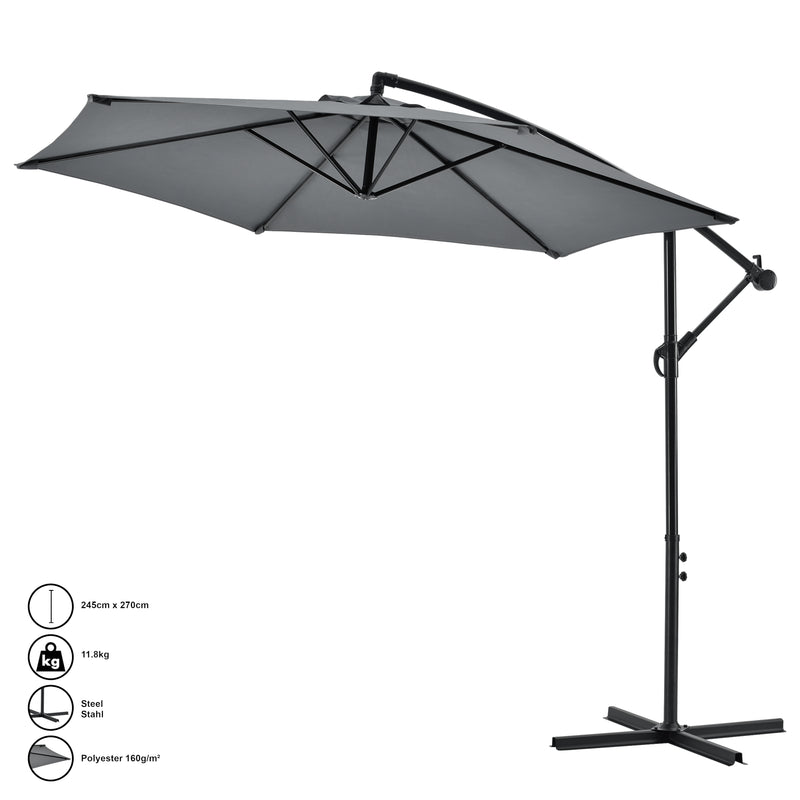 Maßskizze [casa.pro] Závěsný slunečník ABSA-7301 šedý Ø 270 cm