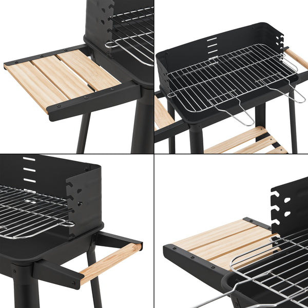 Grilovací vozík Ari 78x86x30cm Černý/Bambus [casa.pro]