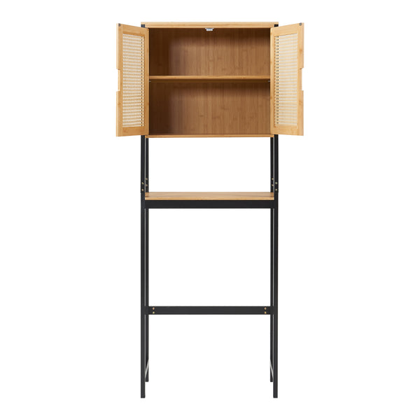 Skříňka na toaletu Tervola 172x63x27 cm Černá/Bambus [en.casa]