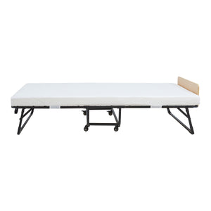 Skládací postel z kovu Lustendi s matrací 200x90cm Černá/dubový dekor [en.casa]