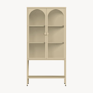 Vitrínová skříň Klippestad ocel 160x80x35 cm velbloudí barva [en.casa]