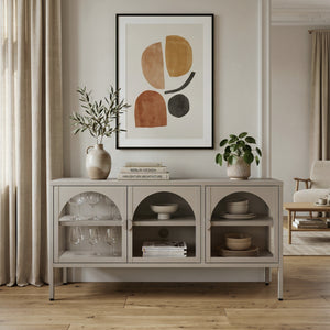 Vitrínová komoda Klippestad ocel 118x35x55 cm velbloudí barva [en.casa]