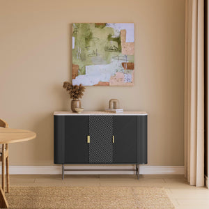 Sideboard Olvehok 110x40x77 cm Černá/mramorový vzhled, bílá [en.casa]