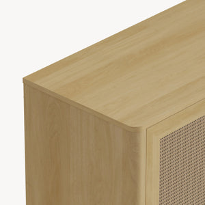 Sideboard Lukhomso 83x80x40 cm dubový vzhled / ratanový vzhled [en.casa]