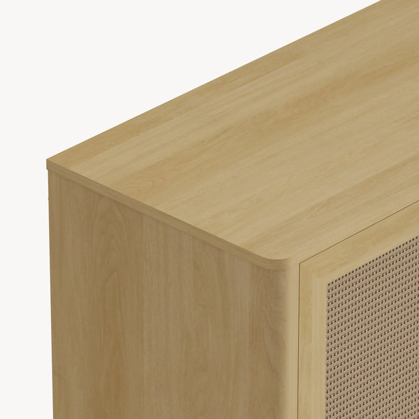 Sideboard Lukhomso 83x80x40 cm dubový vzhled / ratanový vzhled [en.casa]