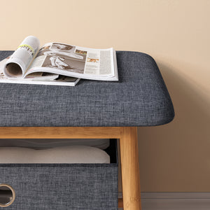 Lavice Vad se 2 úložnými boxy 90x30x45 cm Přírodní/Šedá [en.casa]