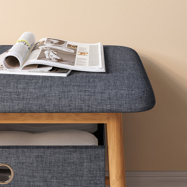Lavice Vad se 2 úložnými boxy 90x30x45 cm Přírodní/Šedá [en.casa]