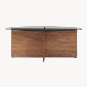 Konferenční stolek Viroya s skleněnou deskou 100x60x36 cm ořechový vzhled/šedý [en.casa]