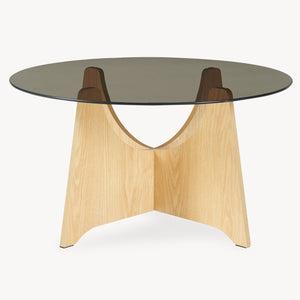 Konferenční stolek 'Omlar' s kulatou skleněnou deskou Ø70 x 35 cm dubový dekor / kouřově šedá