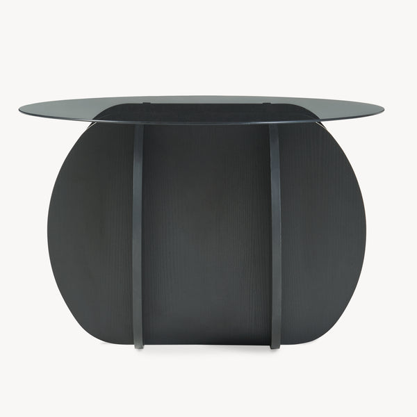 Konferenční stolek Karhuvandi s skleněnou deskou Ø70x40 cm Černá/Šedá [en.casa]
