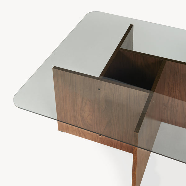Konferenční stolek Benexjö s skleněnou deskou 70x70x36 cm ořechový vzhled/šedý [en.casa]