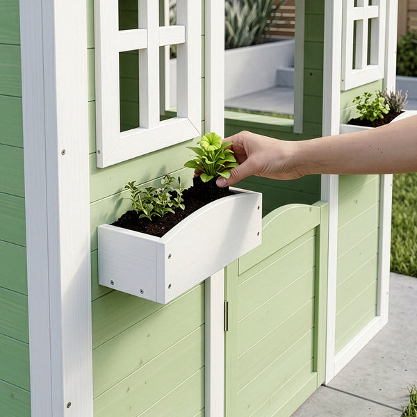 Dětský domeček Kuoldsvin ze smrkového dřeva 144x102x90 cm Zelená/Bílá [en.casa]