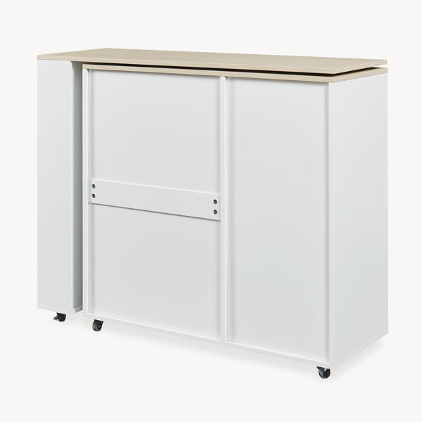 Kuchyňský ostrůvek na kolečkách s otočnou pracovní deskou Kudebola 115x40x94 cm dubový dekor/bílá [en.casa]