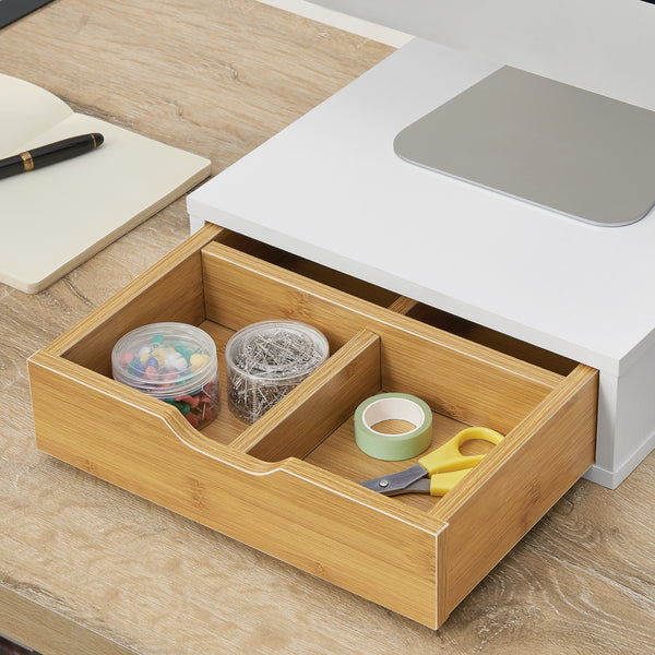 Box na šuplíky Vieremä 9x30x31cm Bílá/Bambusový vzhled [en.casa]