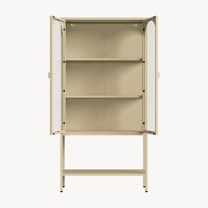 Vitrínová skříň Klippestad ocel 160x80x35 cm velbloudí barva [en.casa]
