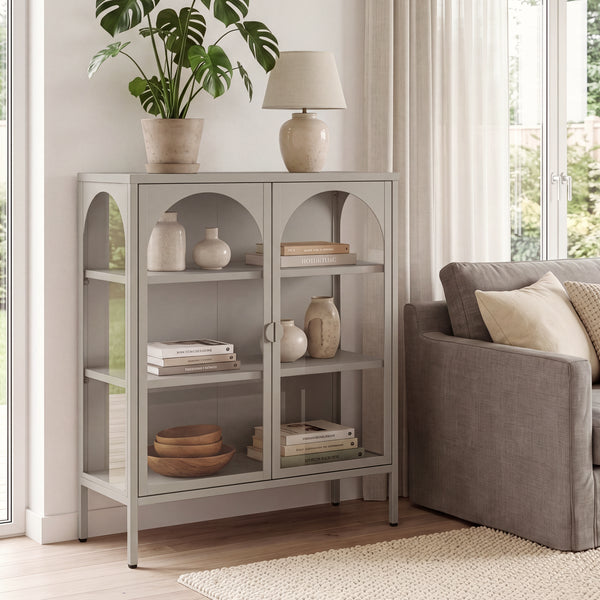 Vitrínkový sideboard Klippestad ocel 95x80x35 cm velbloudí barva [en.casa]