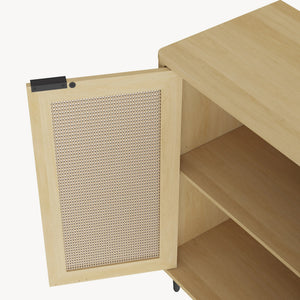 Sideboard Lukhomso 83x80x40 cm dubový vzhled / ratanový vzhled [en.casa]