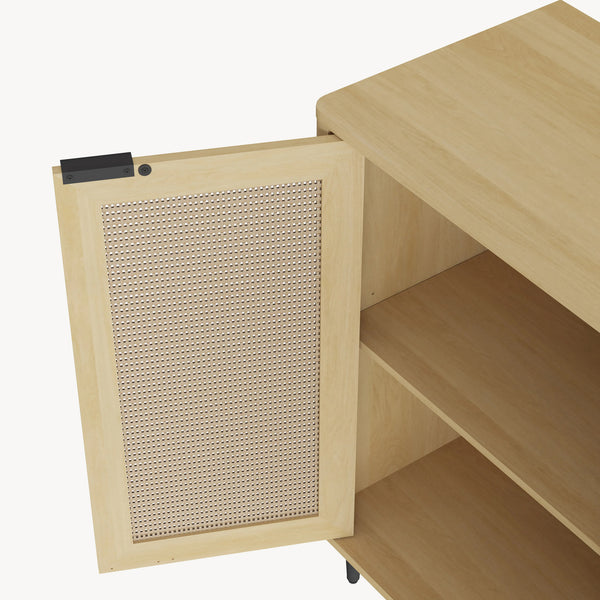 Sideboard Lukhomso 83x80x40 cm dubový vzhled / ratanový vzhled [en.casa]